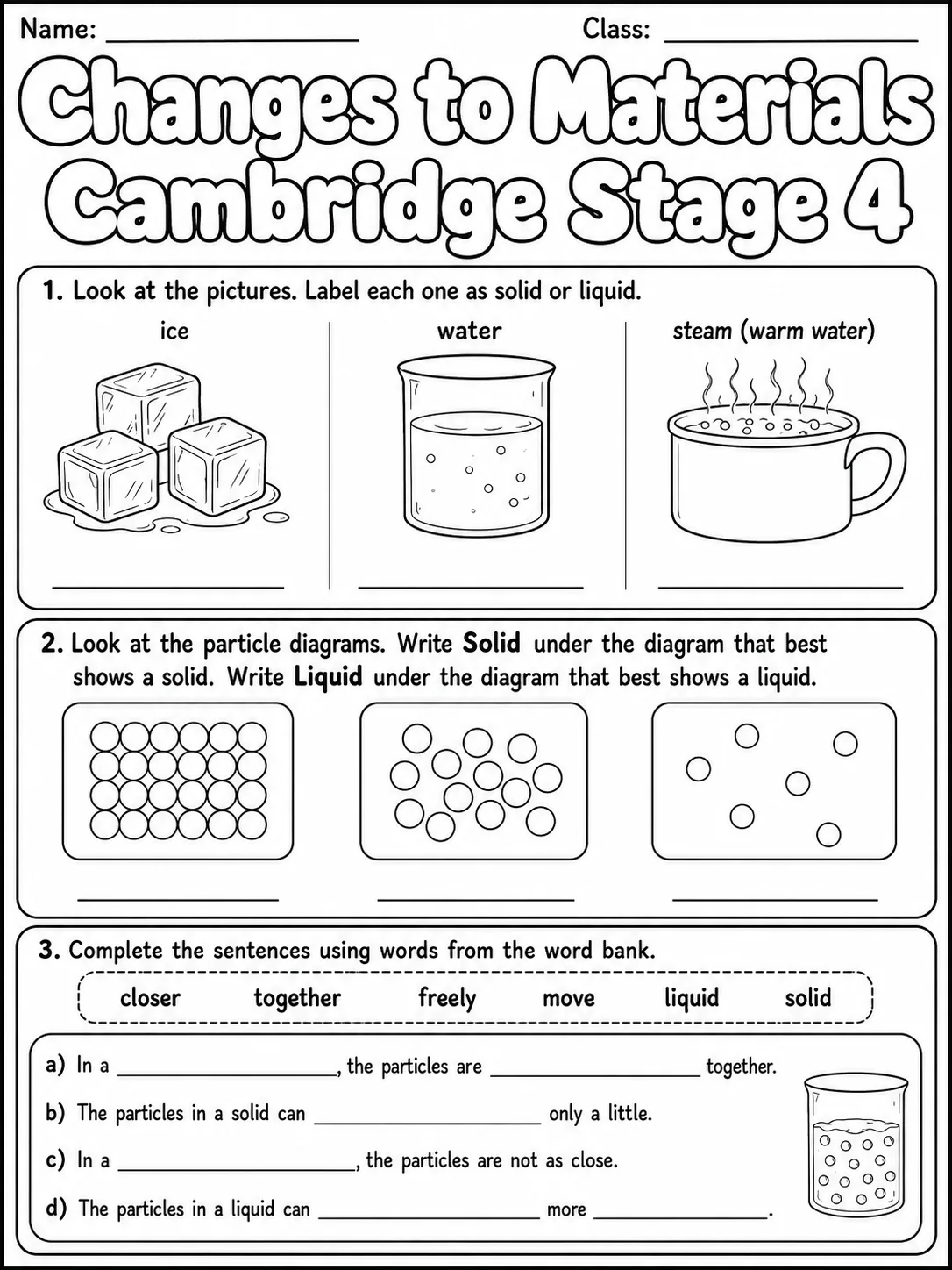 Changes to Materials Cambridge Stage 4 page 4 printable Cambridge science worksheet preview
