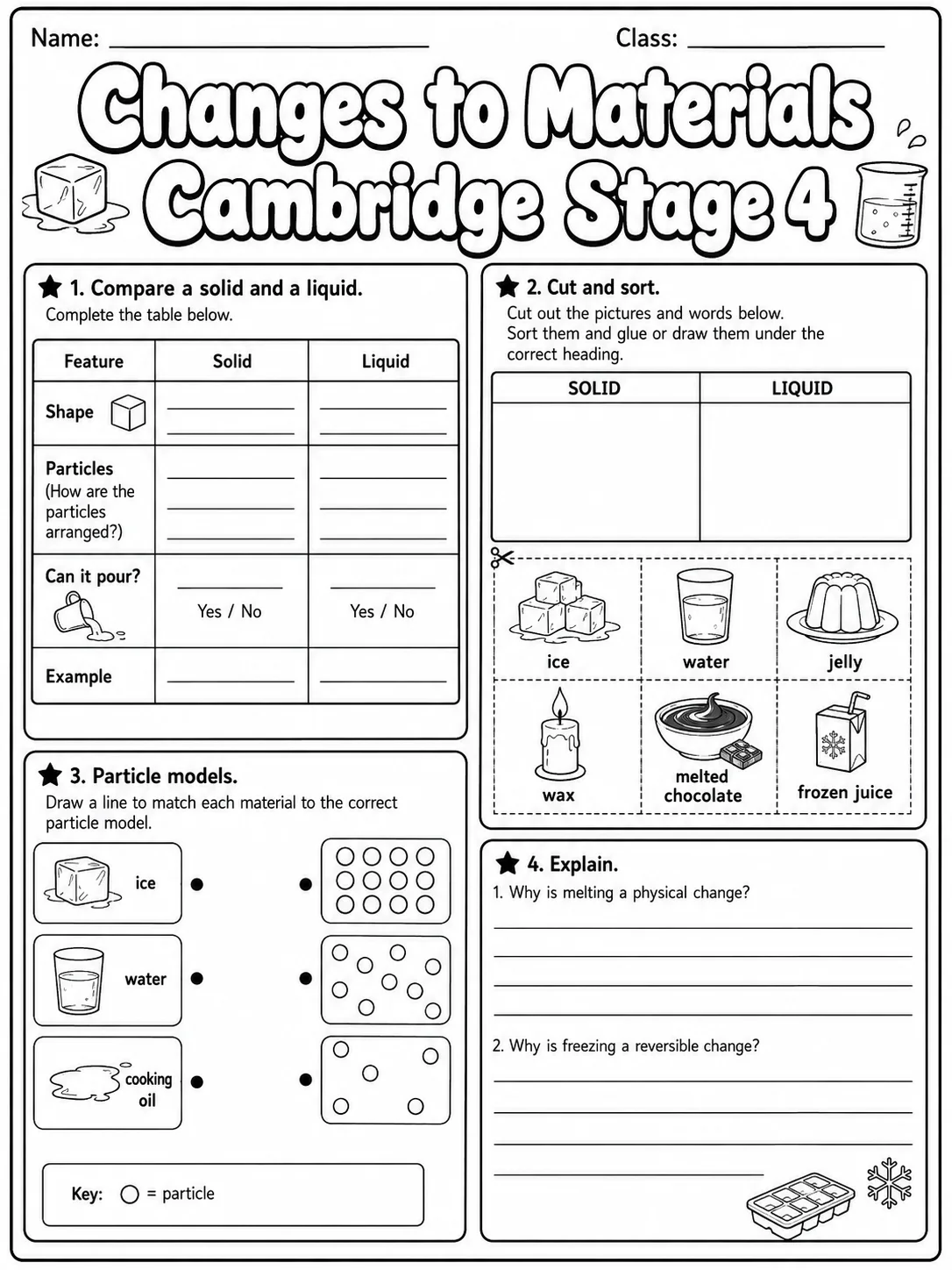 Changes to Materials Cambridge Stage 4 page 5 printable Cambridge science worksheet preview