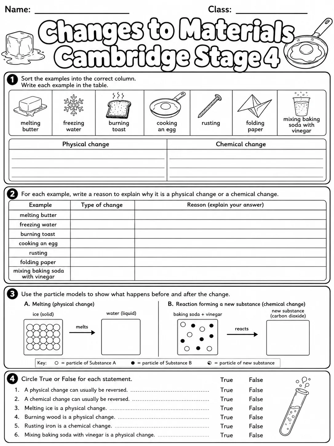 Changes to Materials Cambridge Stage 4 page 7 printable Cambridge science worksheet preview