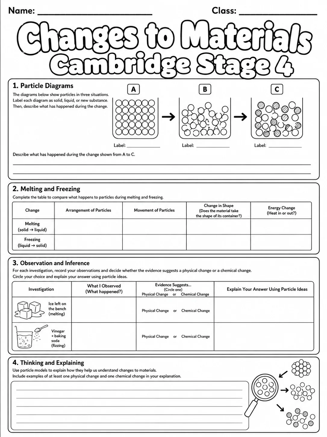 Changes to Materials Cambridge Stage 4 page 8 printable Cambridge science worksheet preview