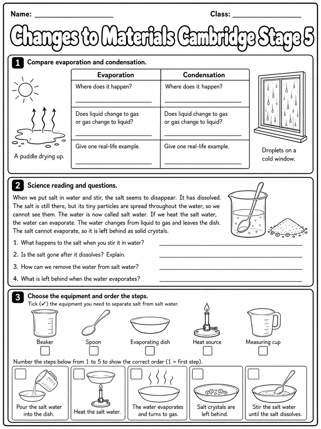 Changes to Materials Cambridge Stage 5 page 4 printable Cambridge science worksheet preview