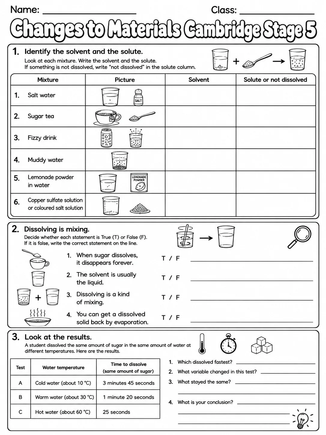 Changes to Materials Cambridge Stage 5 page 5 printable Cambridge science worksheet preview