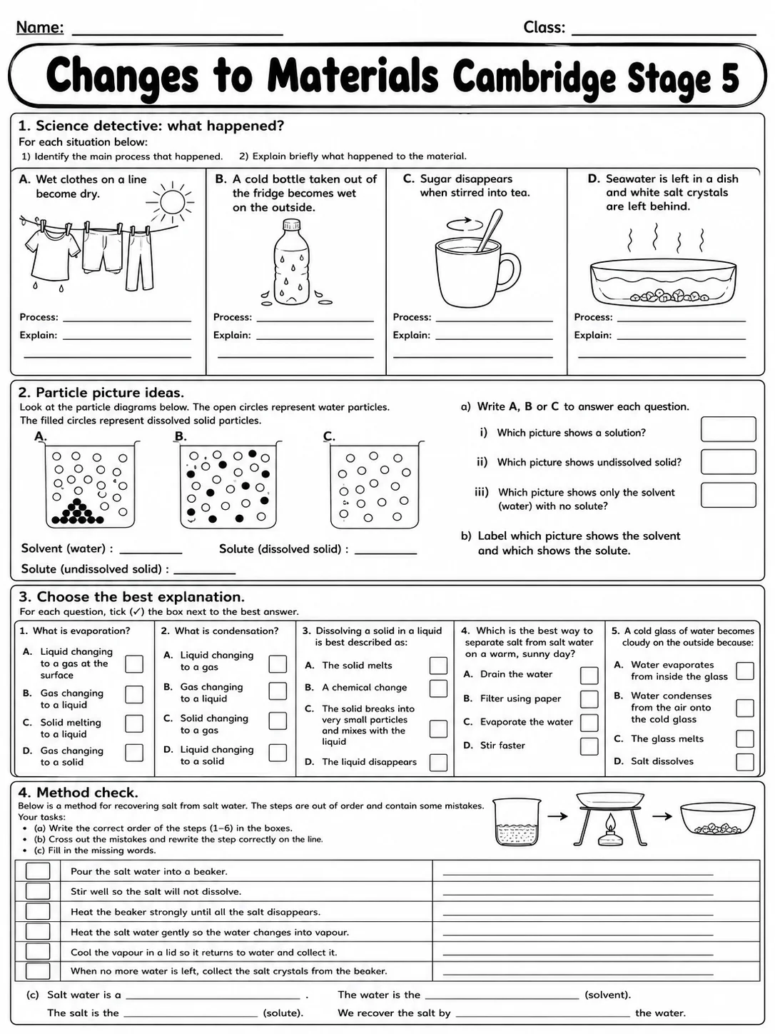 Changes to Materials Cambridge Stage 5 page 8 printable Cambridge science worksheet preview