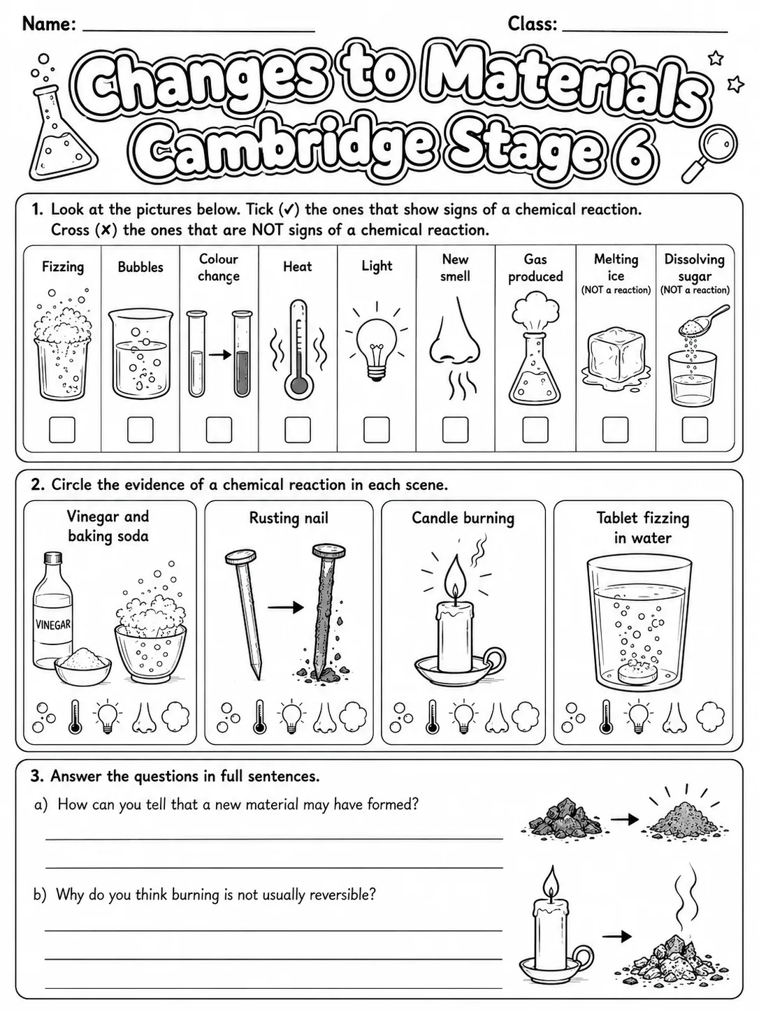 Changes to Materials Cambridge Stage 6 page 4 printable Cambridge science worksheet preview