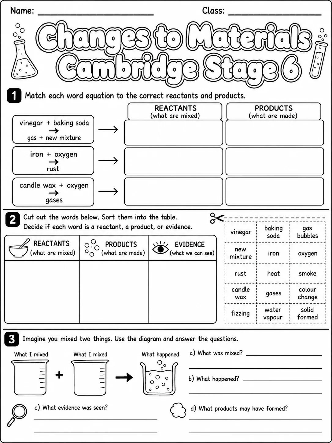 Changes to Materials Cambridge Stage 6 page 5 printable Cambridge science worksheet preview
