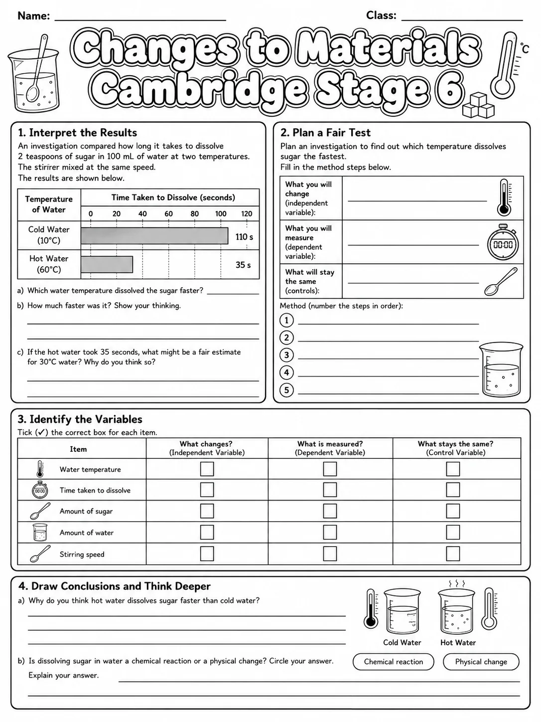 Changes to Materials Cambridge Stage 6 page 7 printable Cambridge science worksheet preview