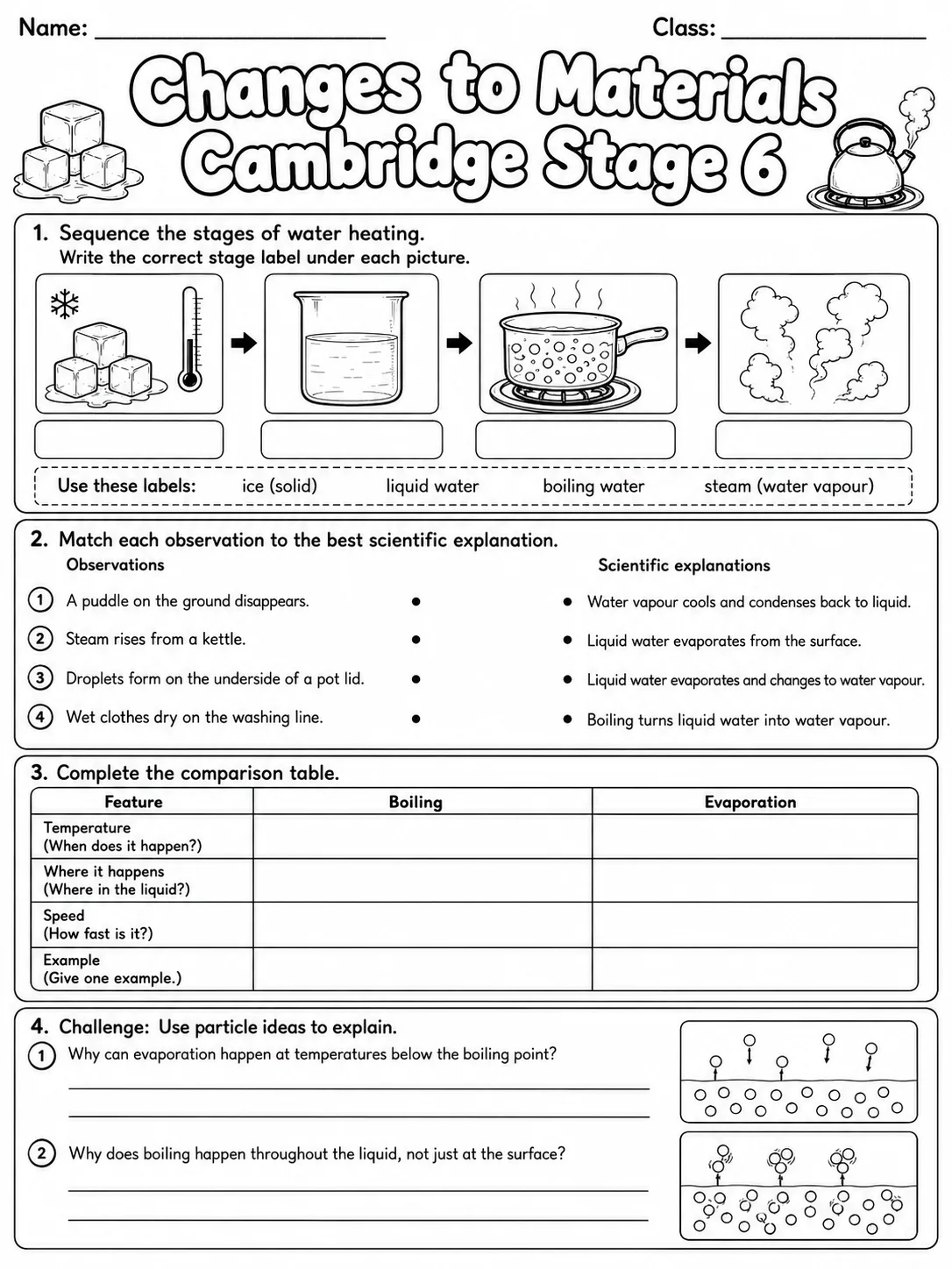 Changes to Materials Cambridge Stage 6 page 8 printable Cambridge science worksheet preview