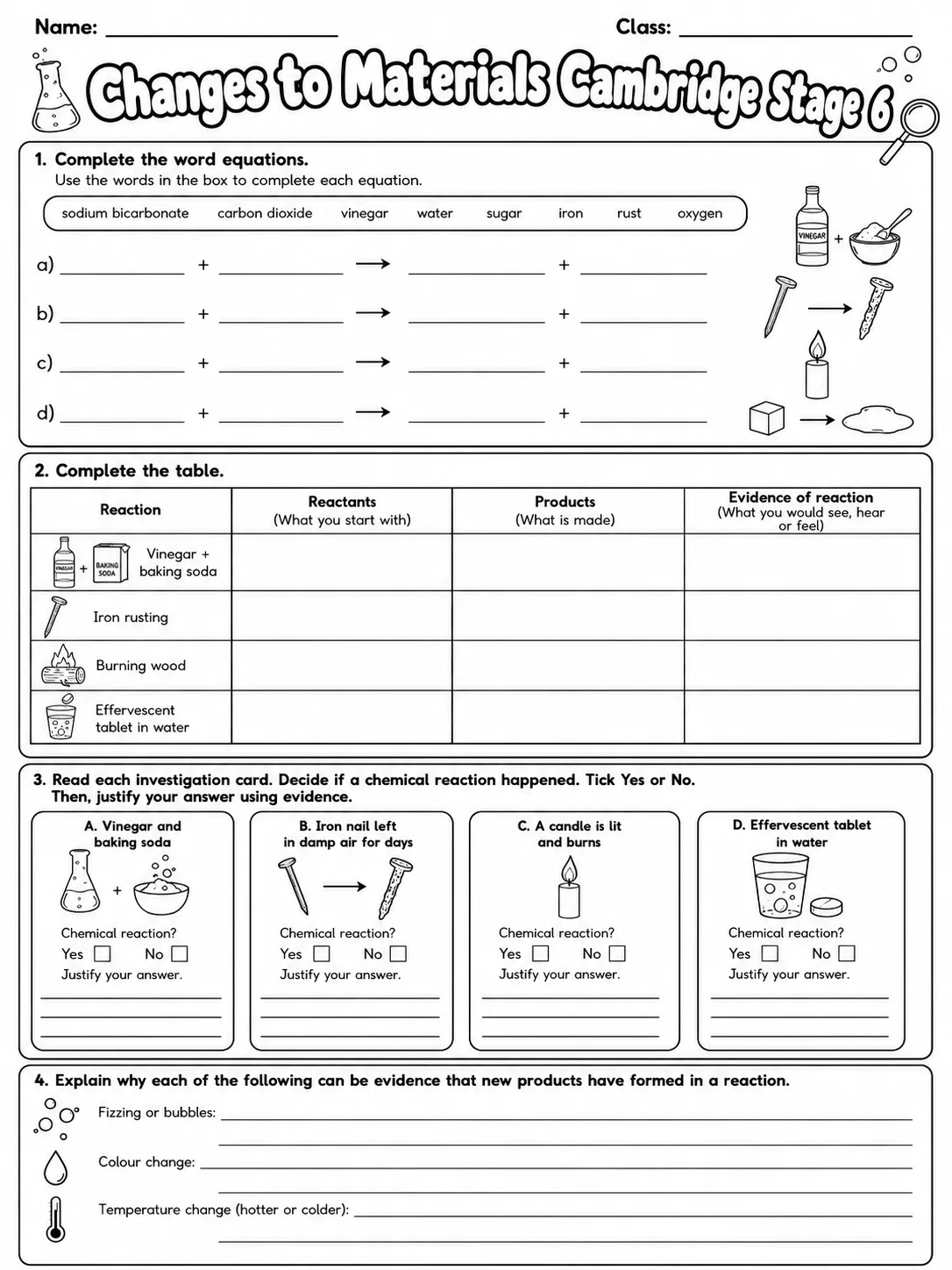 Changes to Materials Cambridge Stage 6 page 9 printable Cambridge science worksheet preview