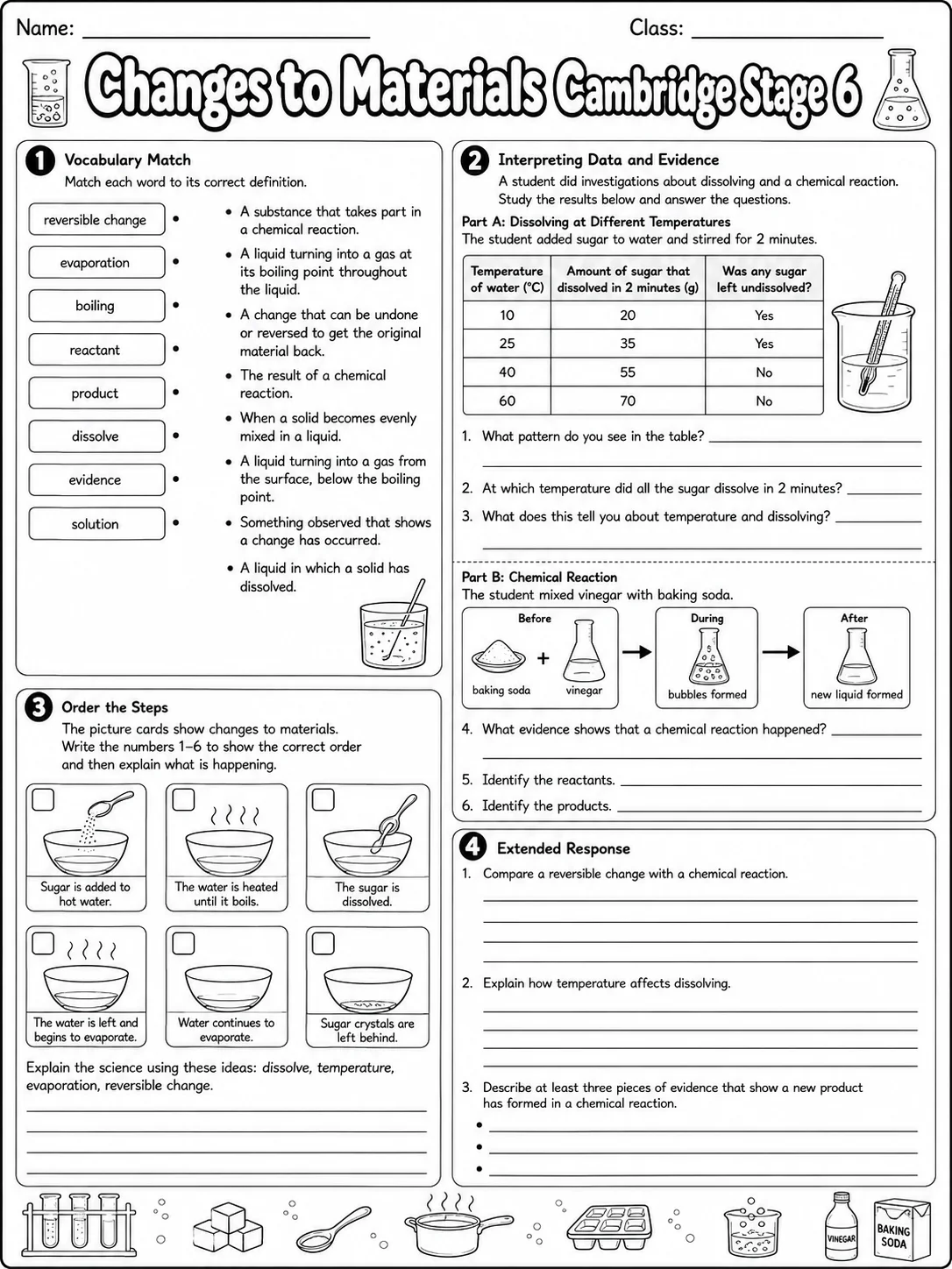 Changes to Materials Cambridge Stage 6 page 10 printable Cambridge science worksheet preview