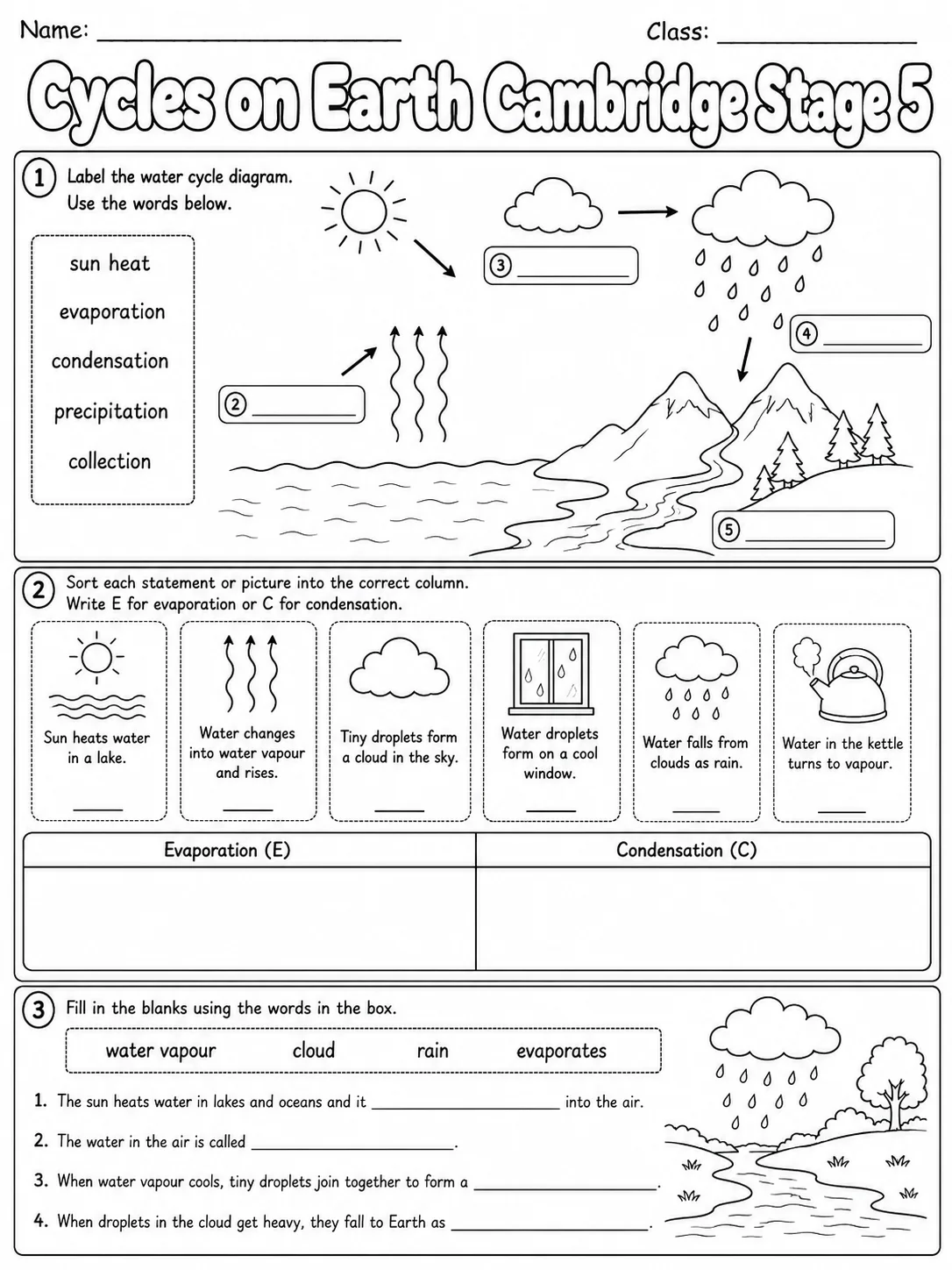 Cycles on Earth Cambridge Stage 5 page 2 printable Cambridge science worksheet preview