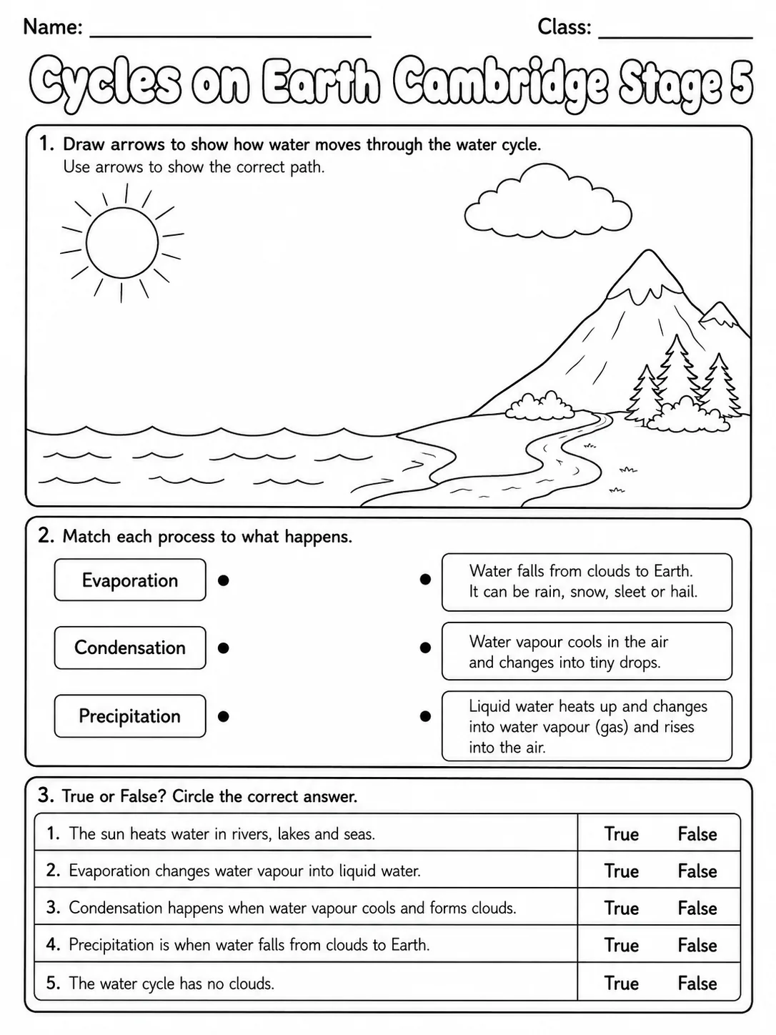 Cycles on Earth Cambridge Stage 5 page 3 printable Cambridge science worksheet preview