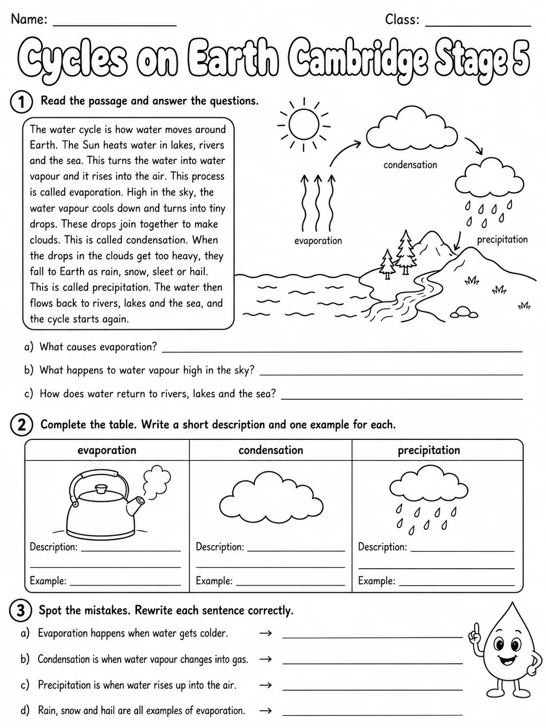 Cycles on Earth Cambridge Stage 5 page 4 printable Cambridge science worksheet preview