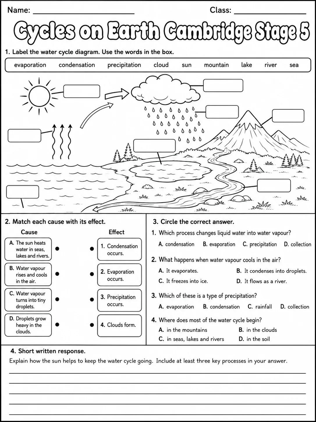 Cycles on Earth Cambridge Stage 5 page 5 printable Cambridge science worksheet preview