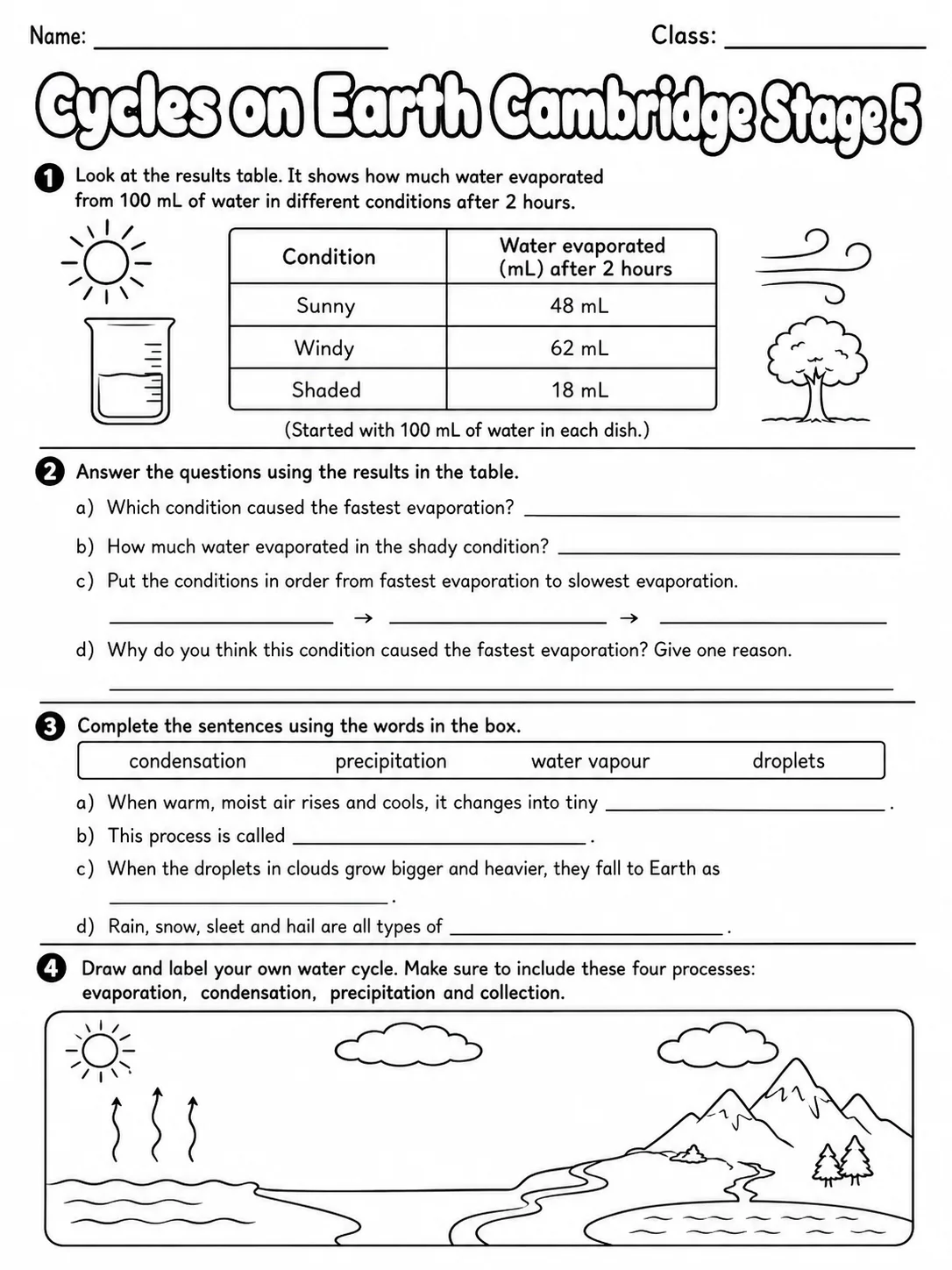 Cycles on Earth Cambridge Stage 5 page 6 printable Cambridge science worksheet preview