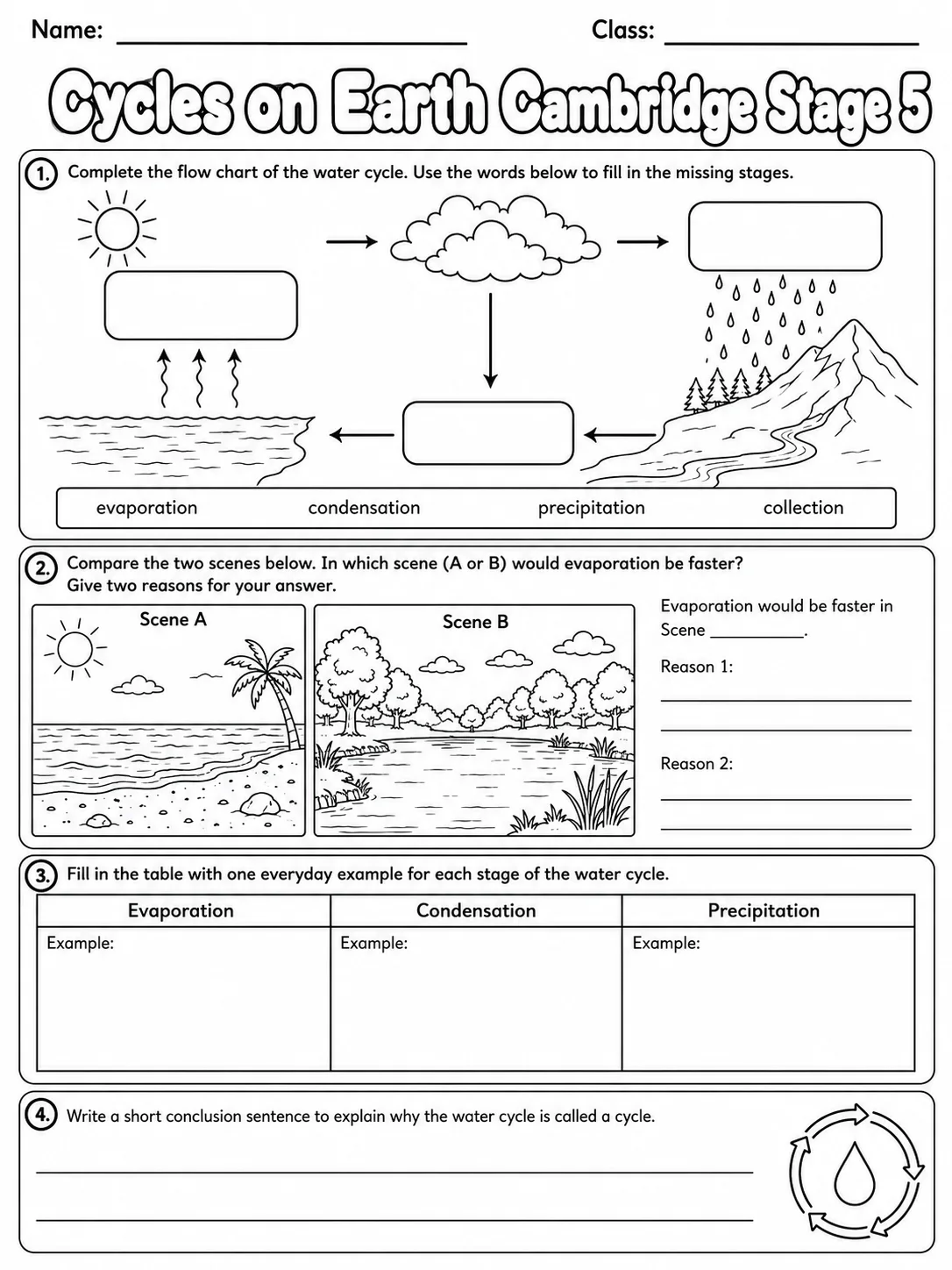 Cycles on Earth Cambridge Stage 5 page 7 printable Cambridge science worksheet preview