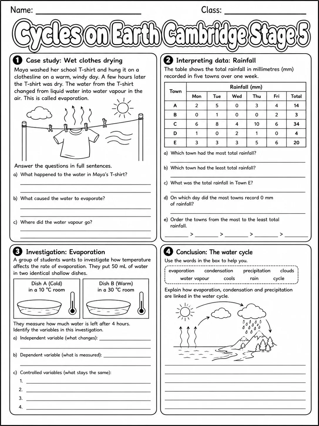 Cycles on Earth Cambridge Stage 5 page 8 printable Cambridge science worksheet preview