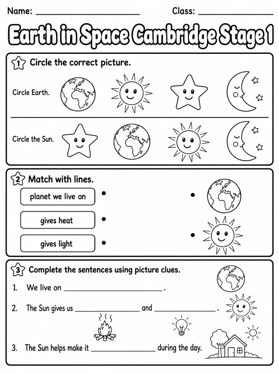 Earth in Space Cambridge Stage 1 printable Cambridge Primary Science Stage 1 worksheet preview from KiwiBee