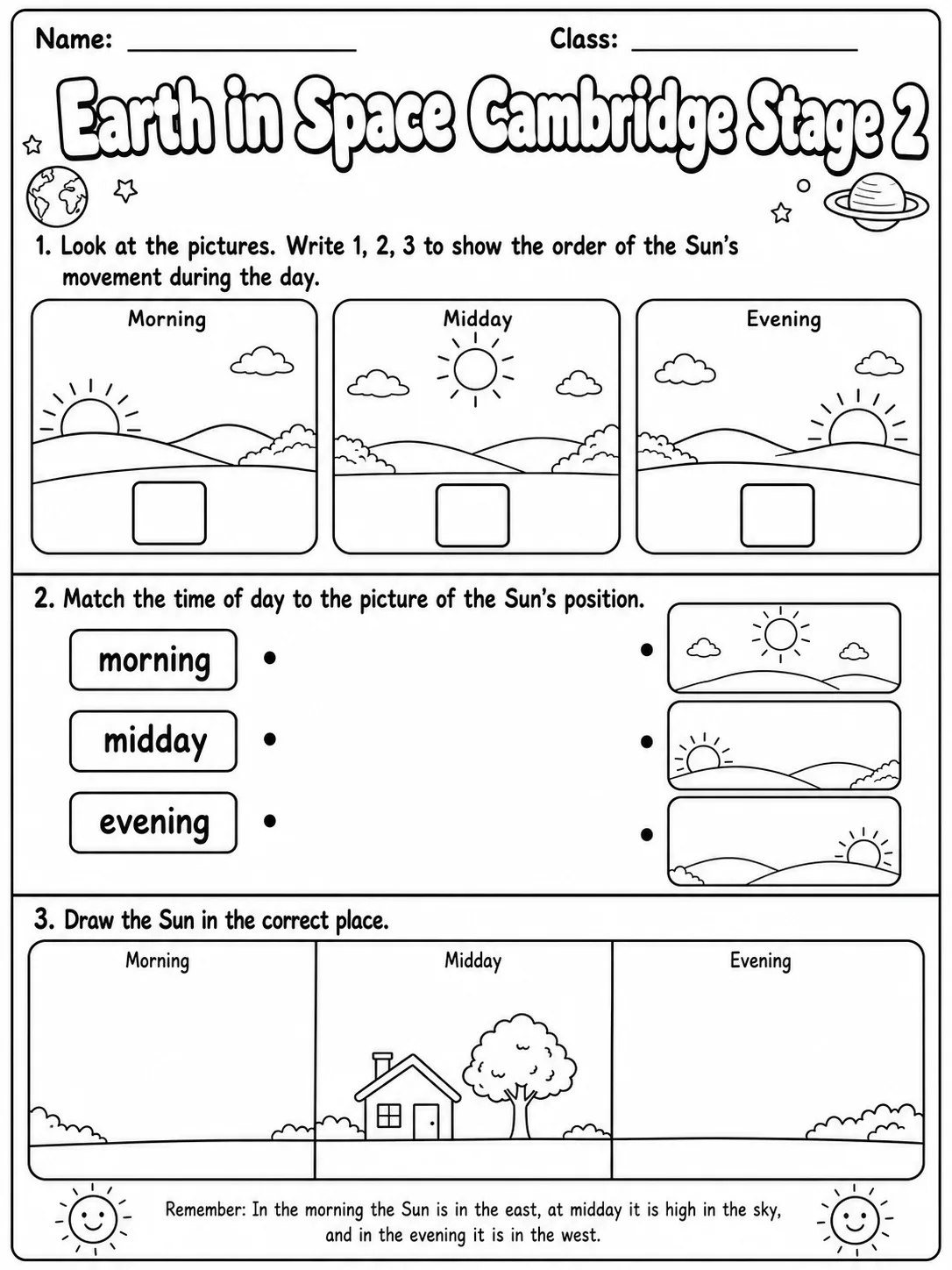 Earth in Space Cambridge Stage 2 printable Cambridge Primary Science Stage 2 worksheet preview from KiwiBee