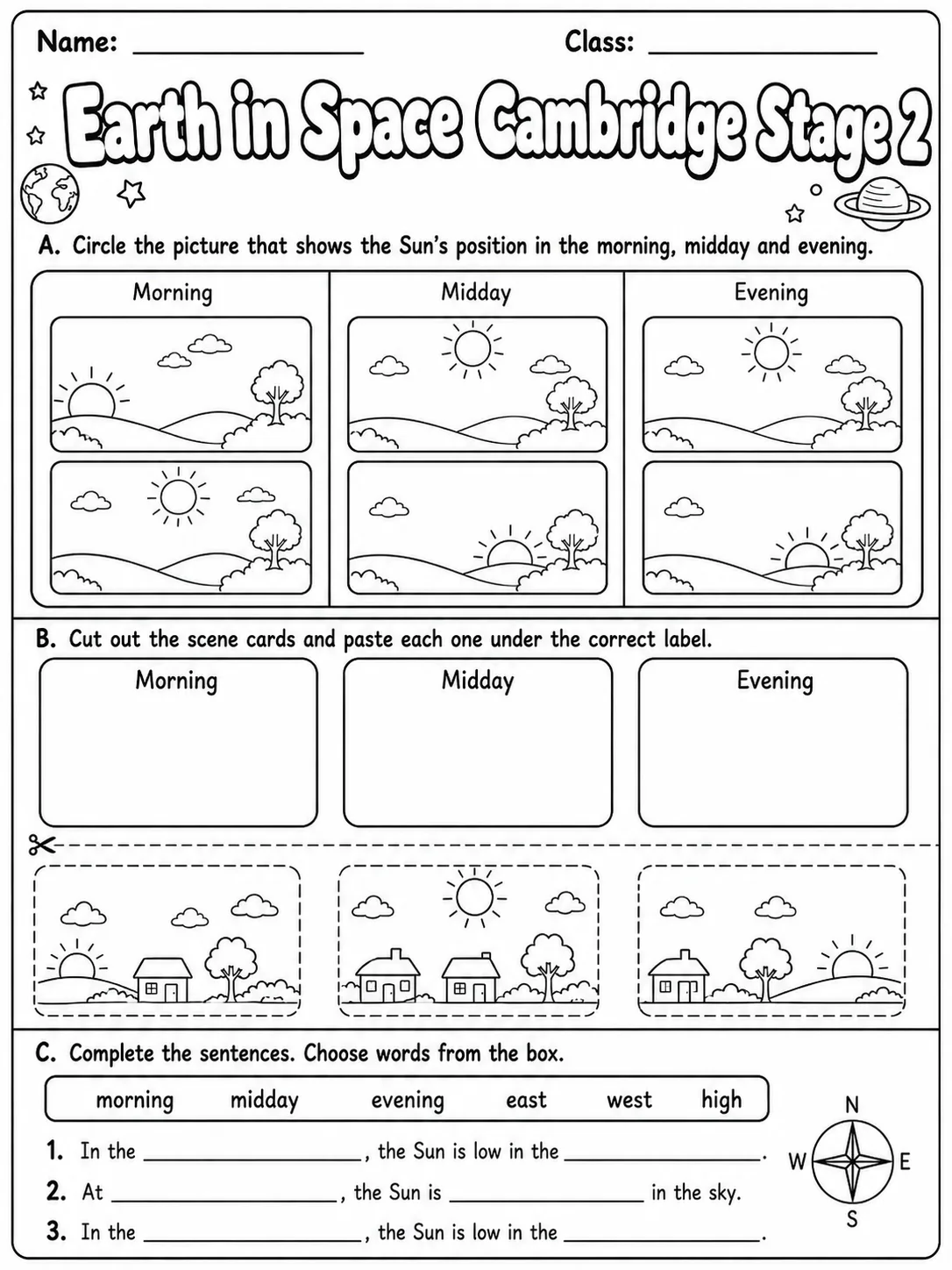 Earth in Space Cambridge Stage 2 page 2 printable Cambridge science worksheet preview