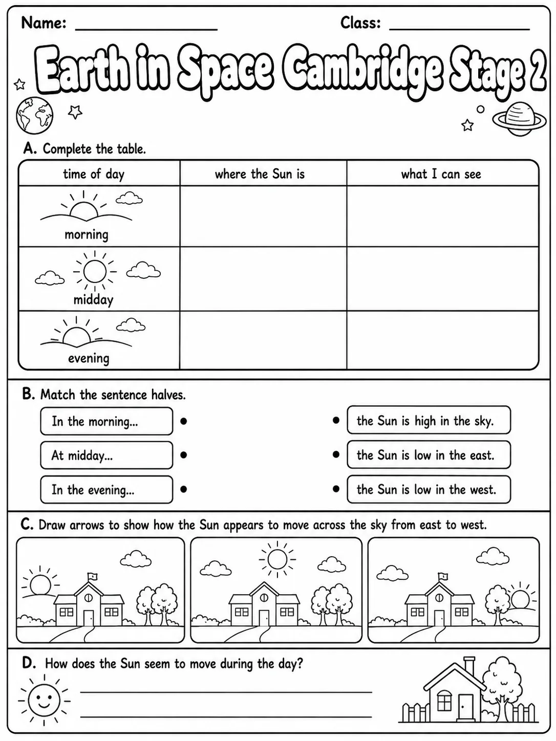 Earth in Space Cambridge Stage 2 page 5 printable Cambridge science worksheet preview