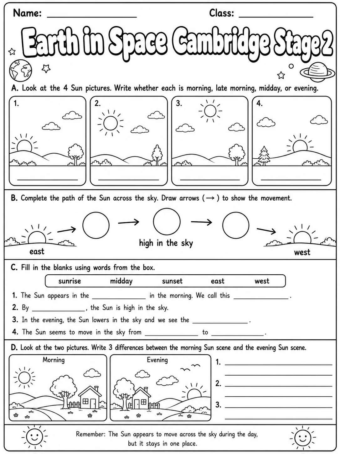 Earth in Space Cambridge Stage 2 page 6 printable Cambridge science worksheet preview