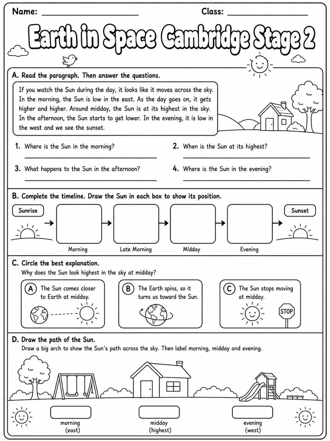 Earth in Space Cambridge Stage 2 page 7 printable Cambridge science worksheet preview