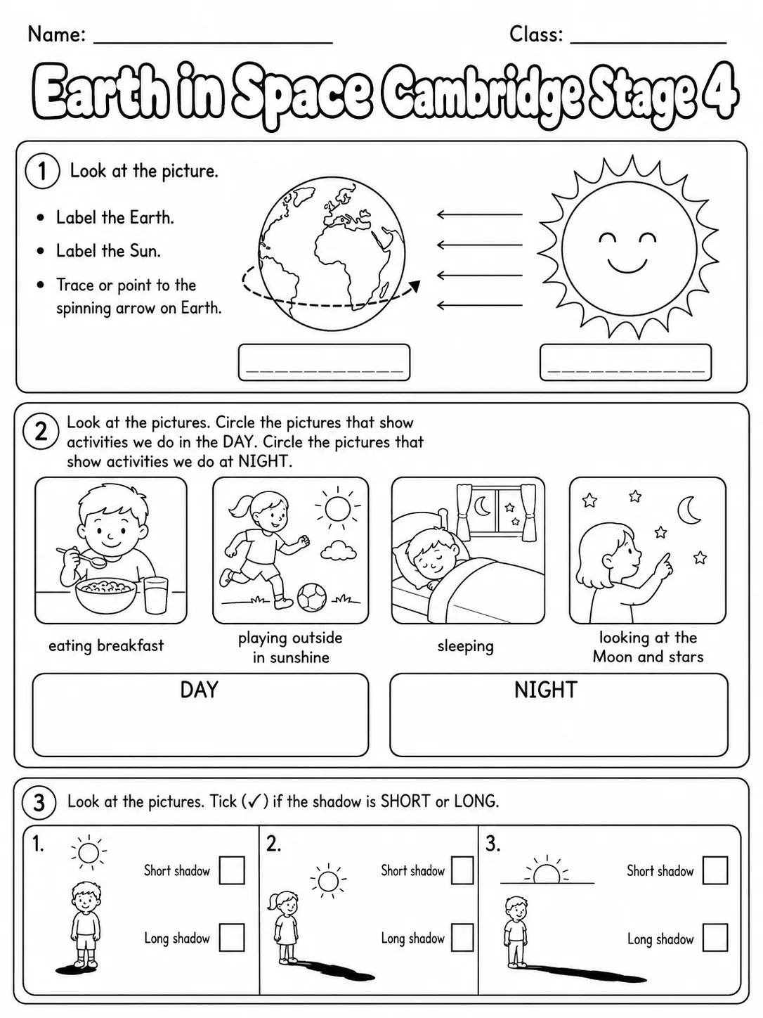 Earth in Space Cambridge Stage 4 printable Cambridge Primary Science Stage 4 worksheet preview from KiwiBee