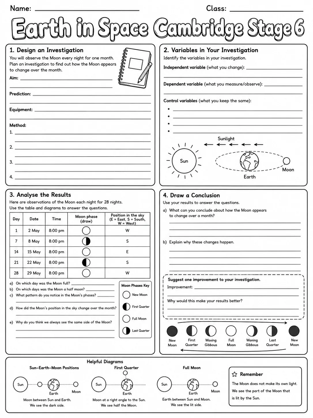 Earth in Space Cambridge Stage 6 page 10 printable Cambridge science worksheet preview