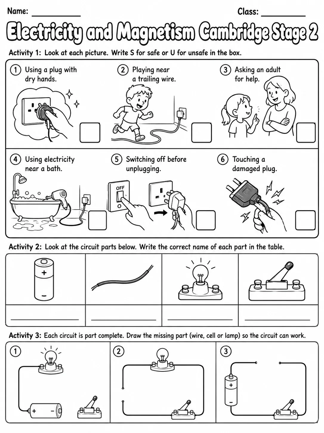 Electricity and Magnetism Cambridge Stage 2 page 4 printable Cambridge science worksheet preview