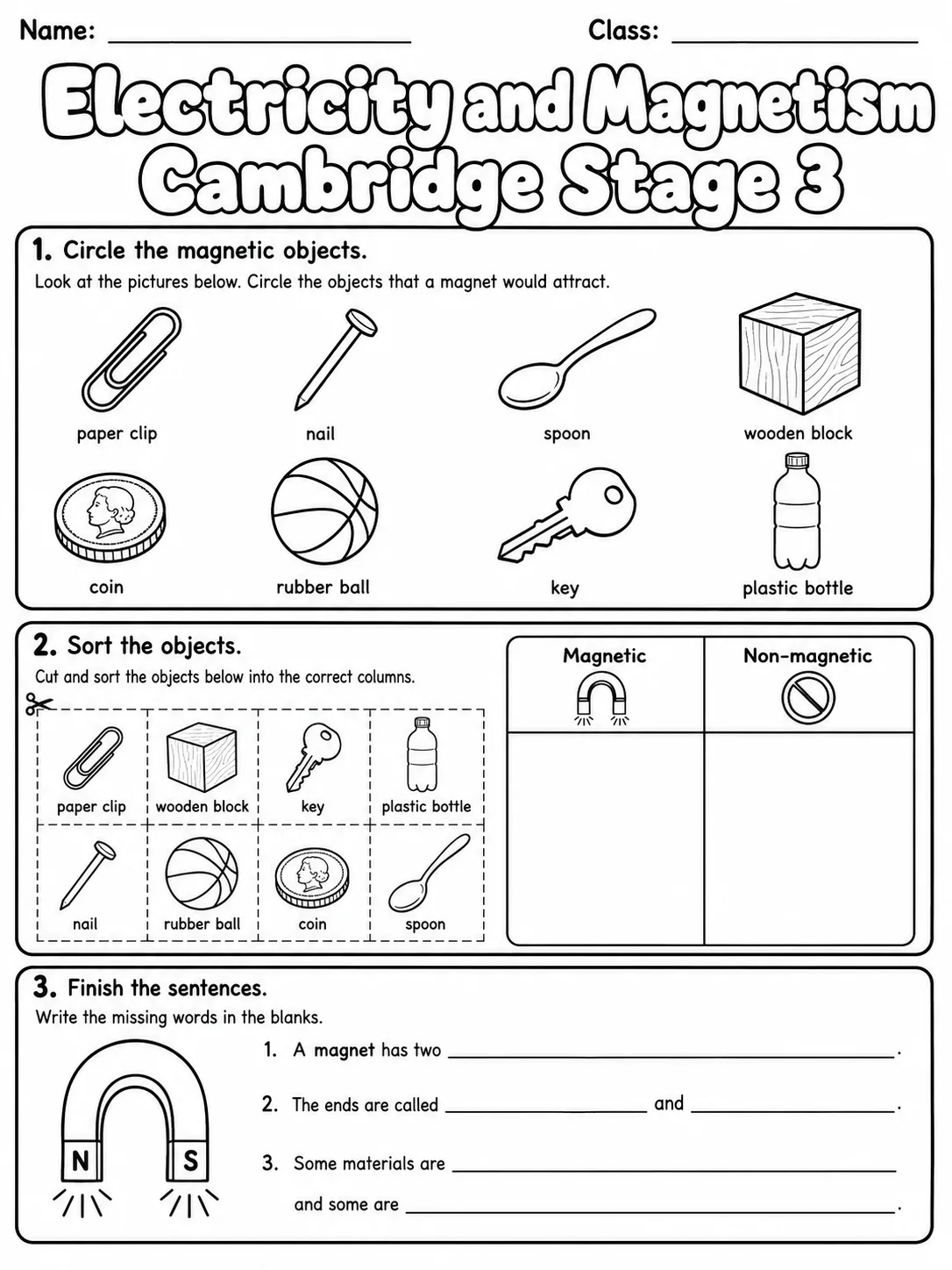 Electricity and Magnetism Cambridge Stage 3 printable Cambridge Primary Science Stage 3 worksheet preview from KiwiBee
