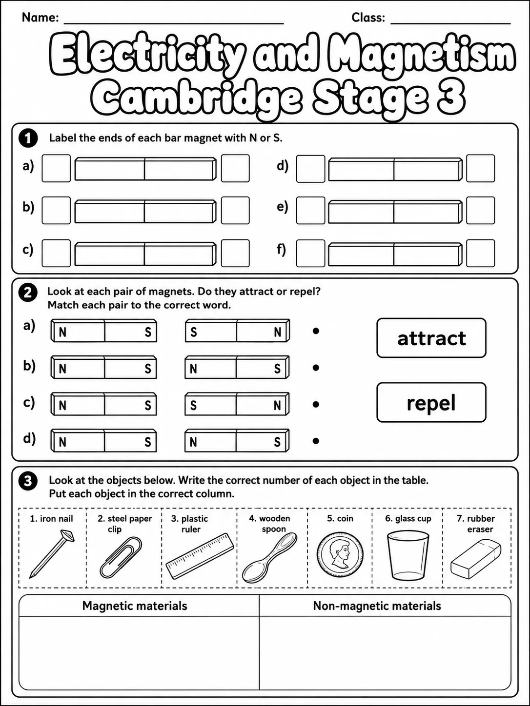 Electricity and Magnetism Cambridge Stage 3 page 2 printable Cambridge science worksheet preview