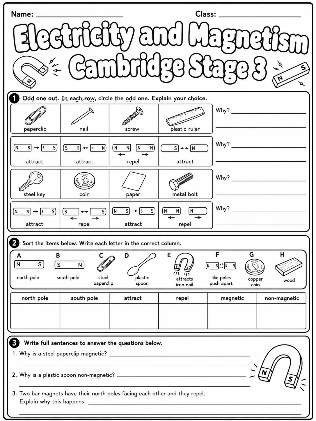 Electricity and Magnetism Cambridge Stage 3 page 5 printable Cambridge science worksheet preview