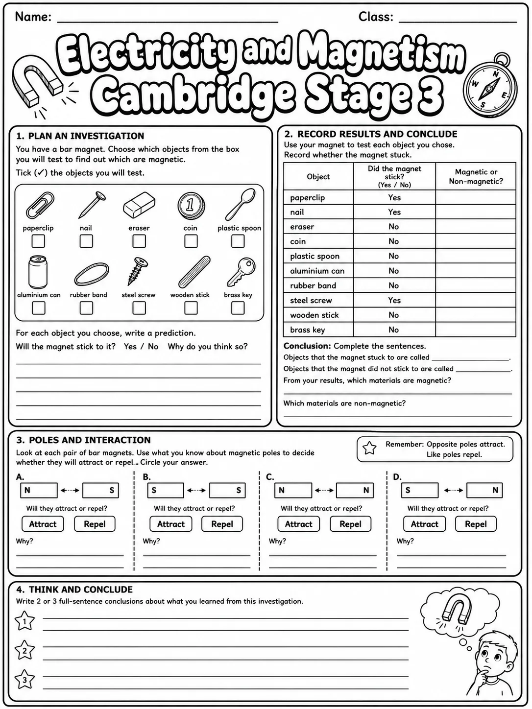 Electricity and Magnetism Cambridge Stage 3 page 9 printable Cambridge science worksheet preview