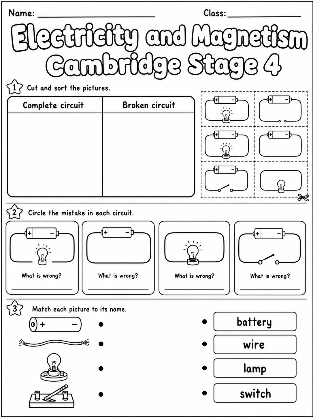 Electricity and Magnetism Cambridge Stage 4 printable Cambridge Primary Science Stage 4 worksheet preview from KiwiBee
