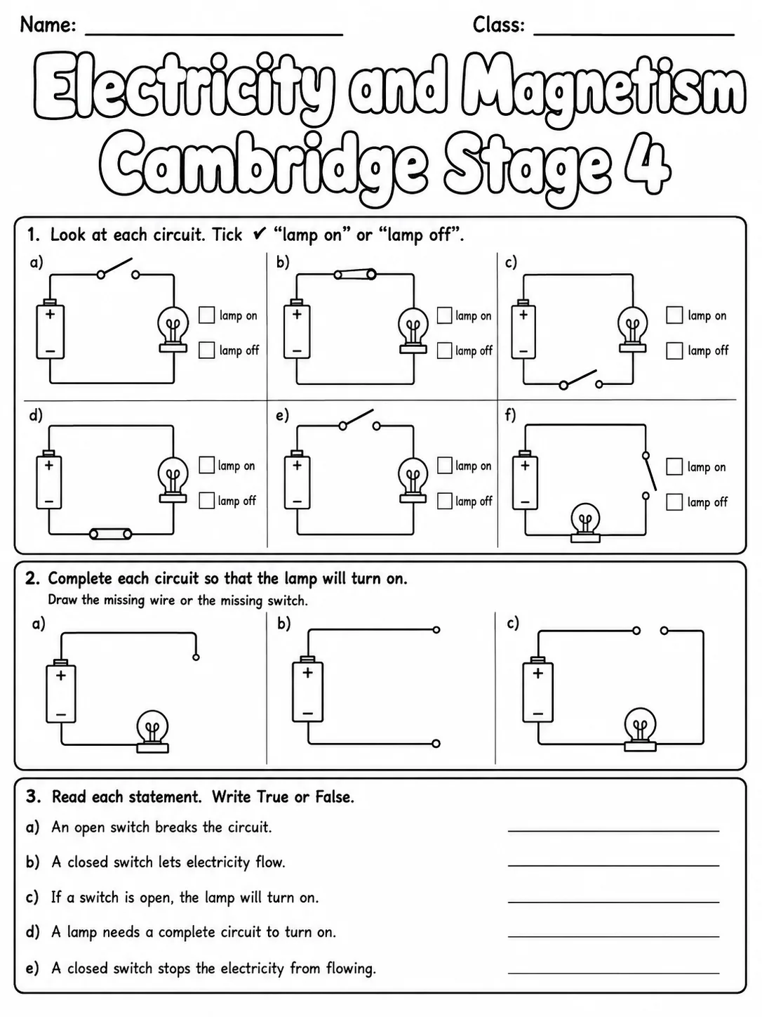 Electricity and Magnetism Cambridge Stage 4 page 2 printable Cambridge science worksheet preview