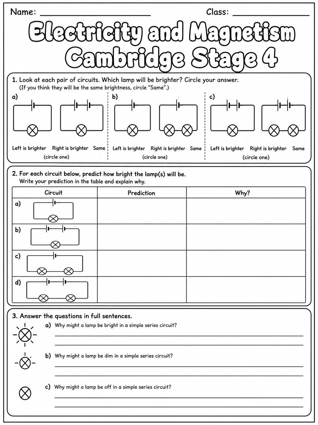 Electricity and Magnetism Cambridge Stage 4 page 5 printable Cambridge science worksheet preview