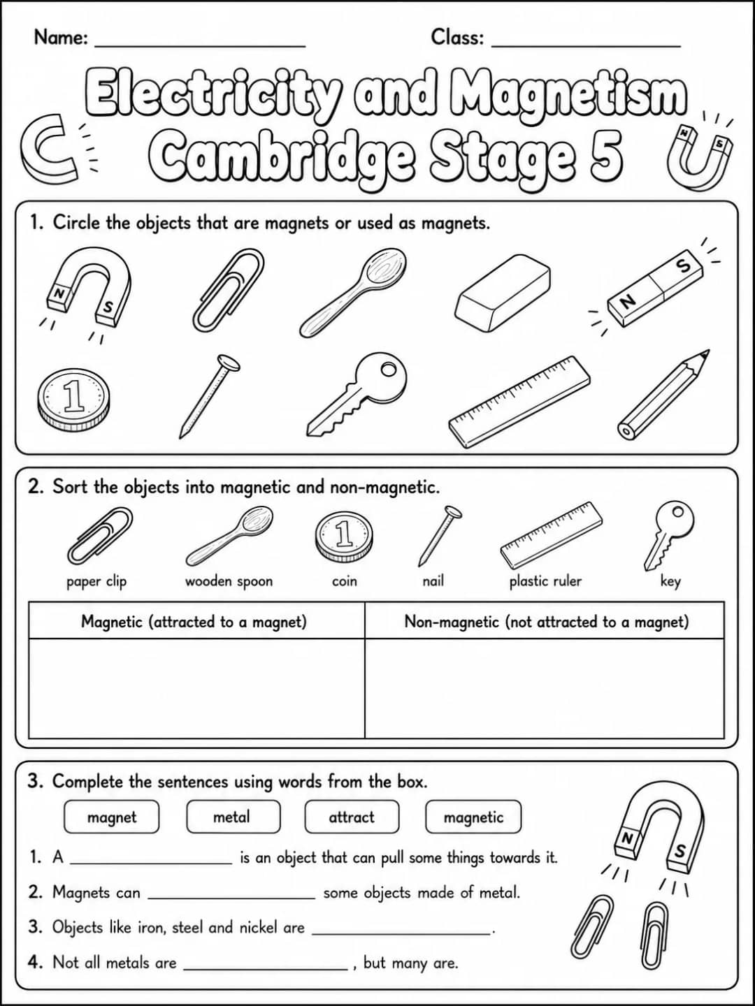 Electricity and Magnetism Cambridge Stage 5 printable Cambridge Primary Science Stage 5 worksheet preview from KiwiBee