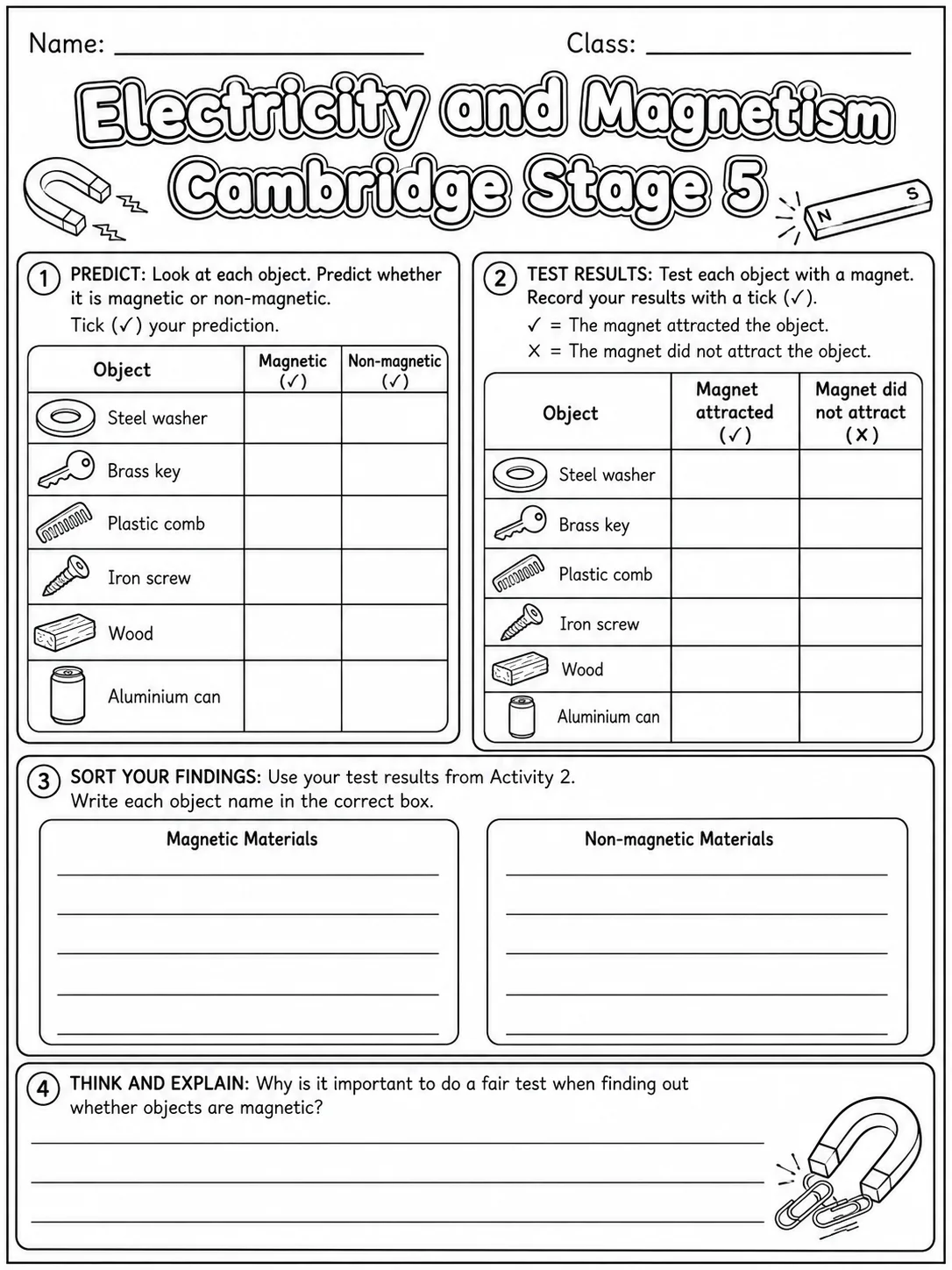 Electricity and Magnetism Cambridge Stage 5 page 6 printable Cambridge science worksheet preview