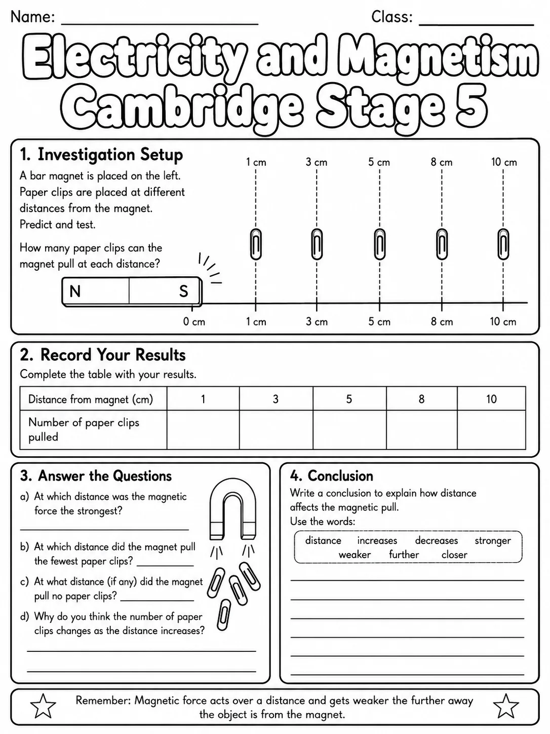 Electricity and Magnetism Cambridge Stage 5 page 7 printable Cambridge science worksheet preview