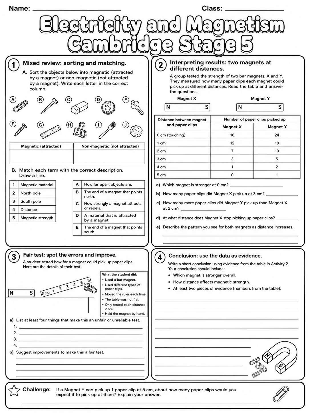 Electricity and Magnetism Cambridge Stage 5 page 9 printable Cambridge science worksheet preview