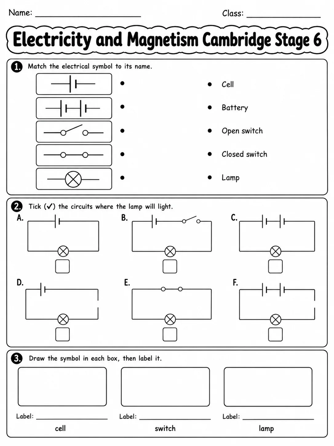 Electricity and Magnetism Cambridge Stage 6 printable Cambridge Primary Science Stage 6 worksheet preview from KiwiBee