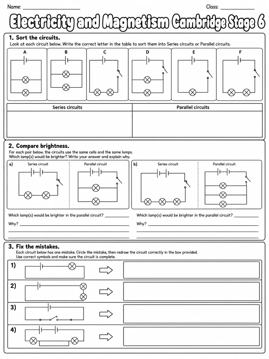 Electricity and Magnetism Cambridge Stage 6 page 5 printable Cambridge science worksheet preview