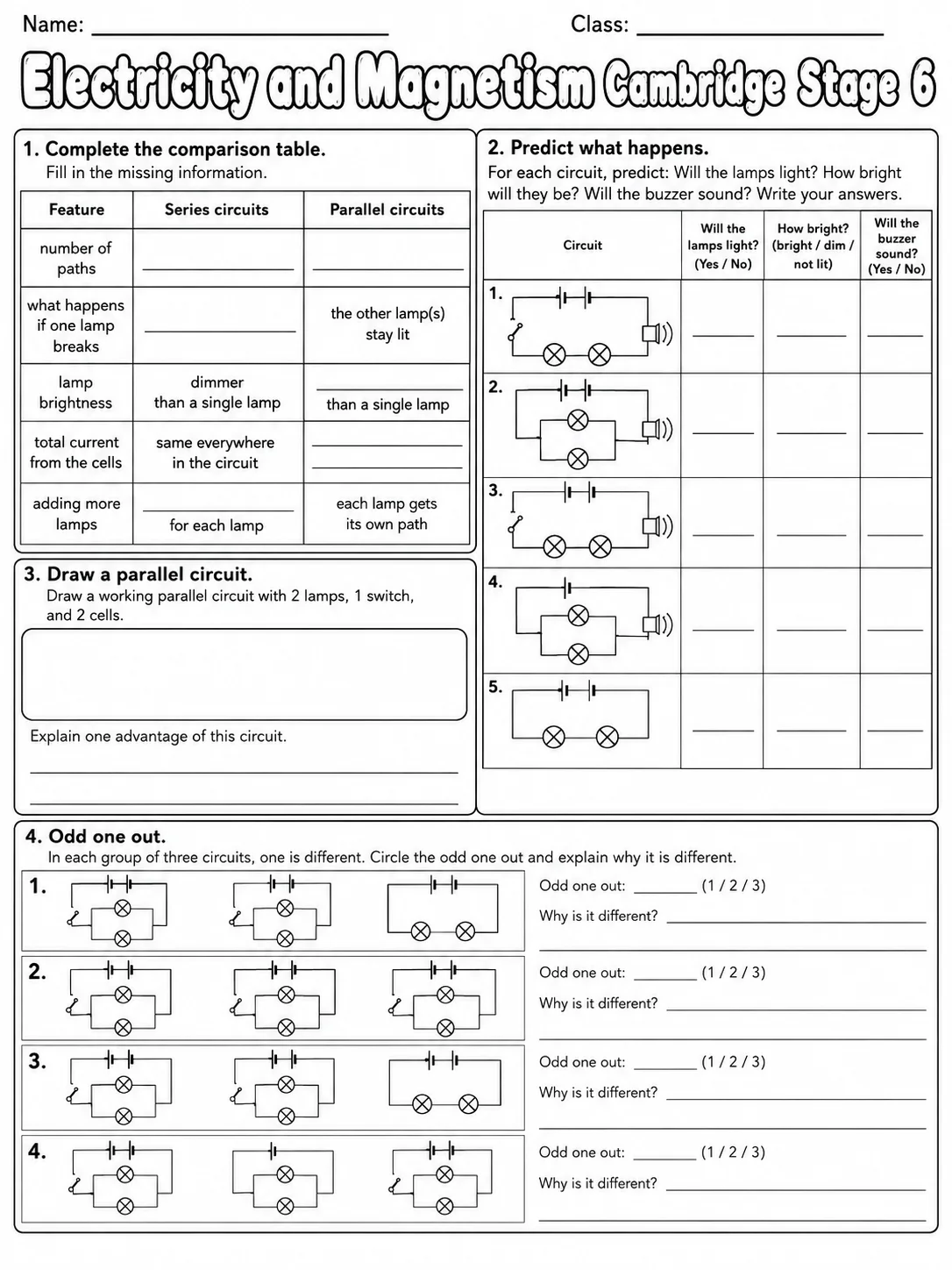 Electricity and Magnetism Cambridge Stage 6 page 7 printable Cambridge science worksheet preview