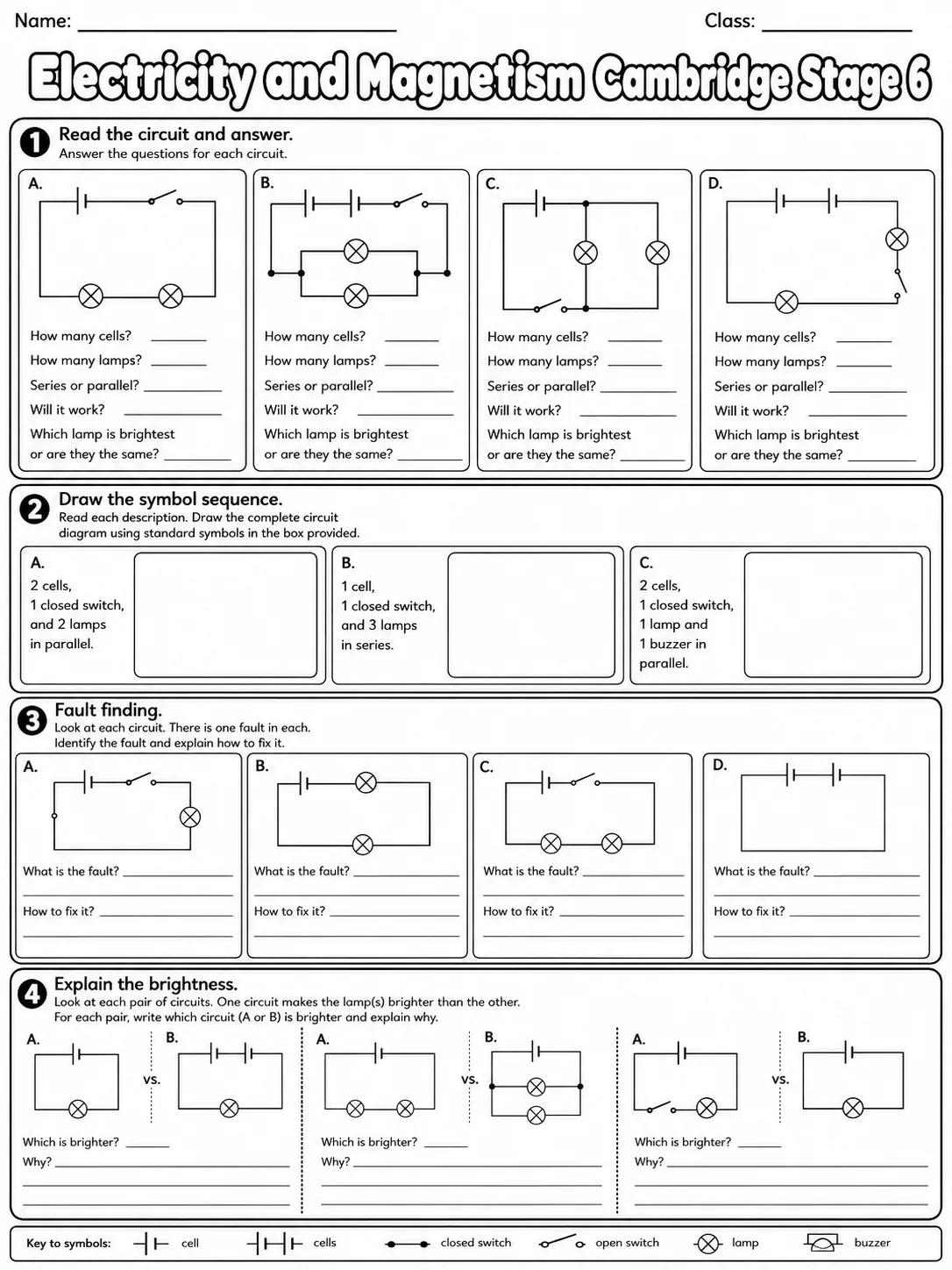 Electricity and Magnetism Cambridge Stage 6 page 8 printable Cambridge science worksheet preview
