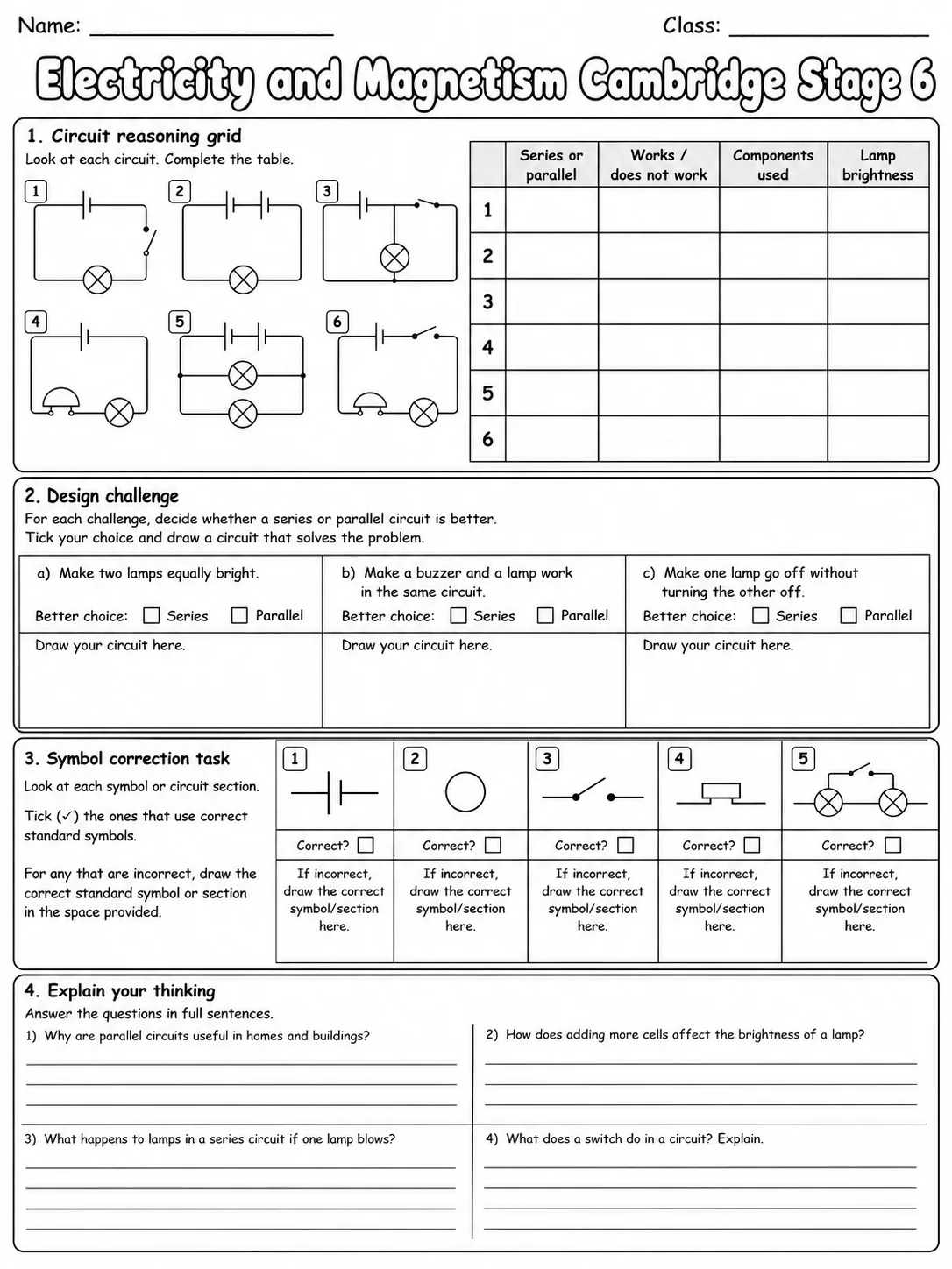 Electricity and Magnetism Cambridge Stage 6 page 9 printable Cambridge science worksheet preview