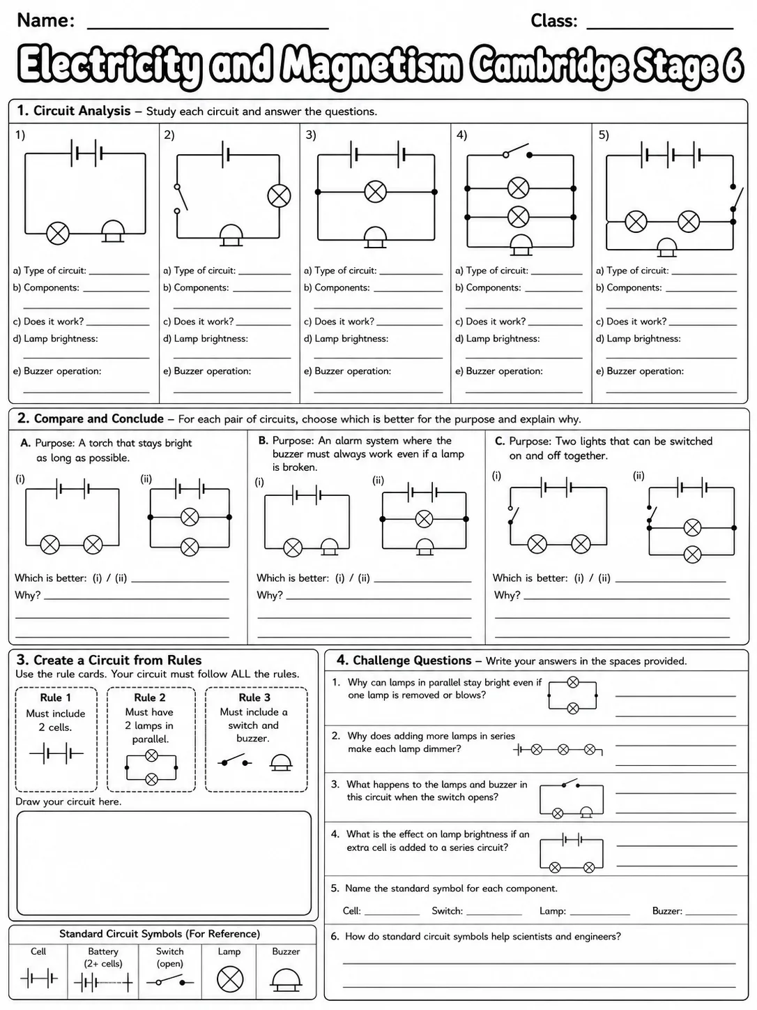 Electricity and Magnetism Cambridge Stage 6 page 10 printable Cambridge science worksheet preview