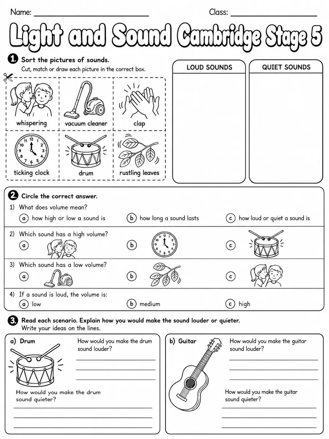 Light and Sound Cambridge Stage 5 page 4 printable Cambridge science worksheet preview