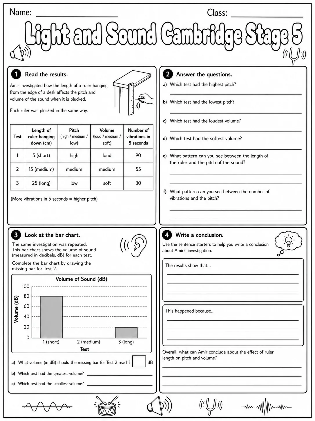 Light and Sound Cambridge Stage 5 page 9 printable Cambridge science worksheet preview