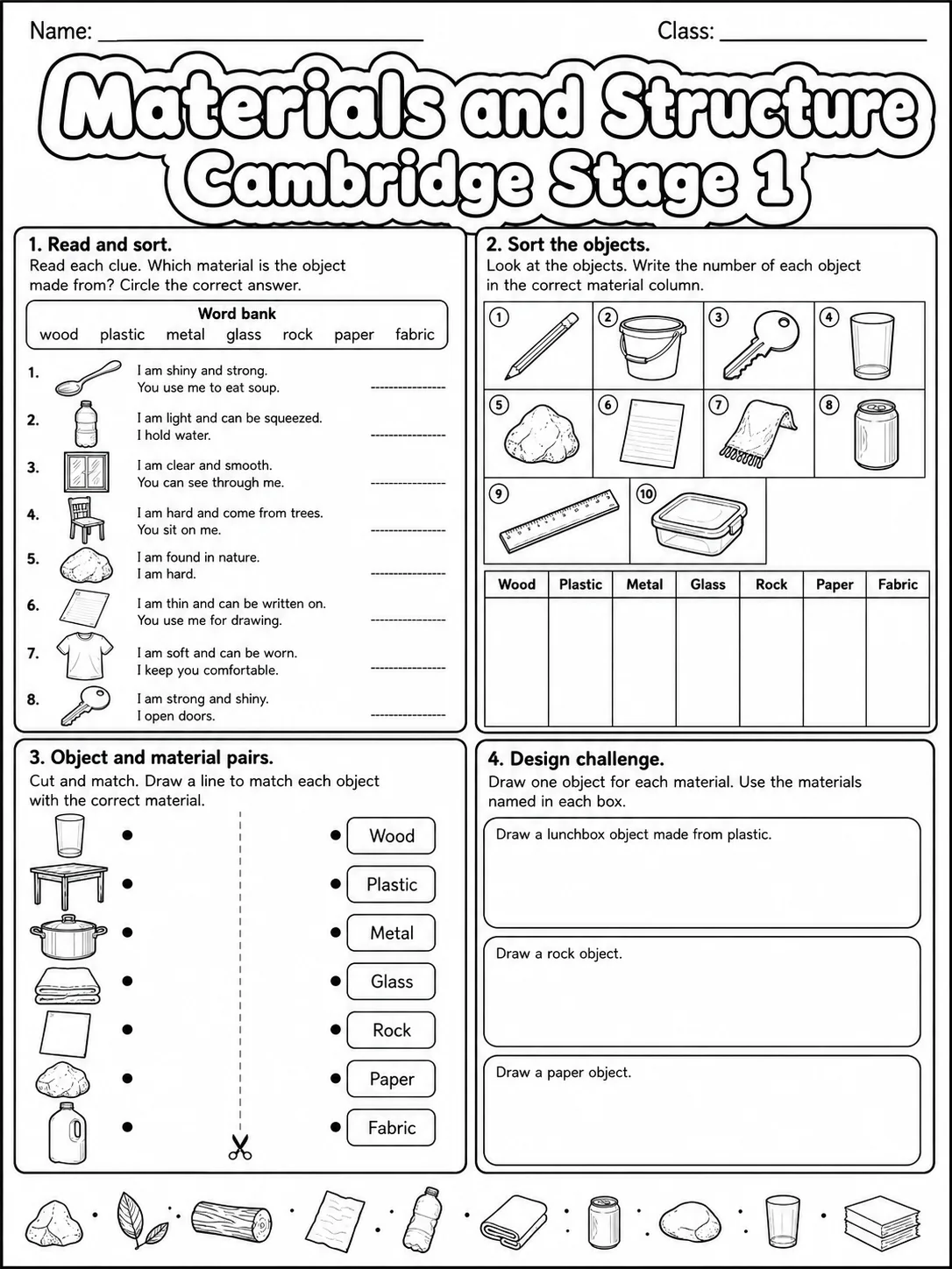 Materials and Structure Cambridge Stage 1 page 8 printable Cambridge science worksheet preview