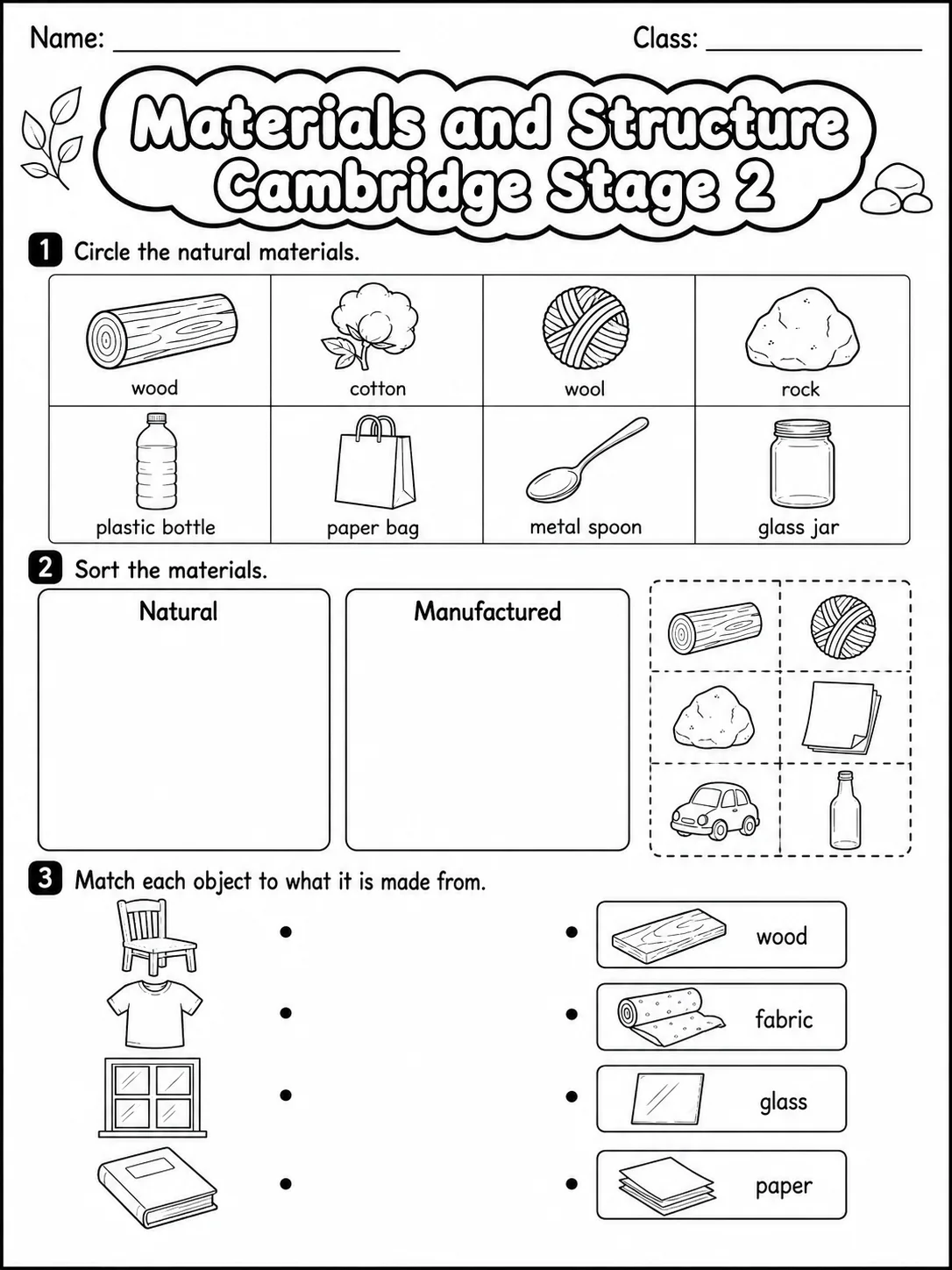 Materials and Structure Cambridge Stage 2 printable Cambridge Primary Science Stage 2 worksheet preview from KiwiBee